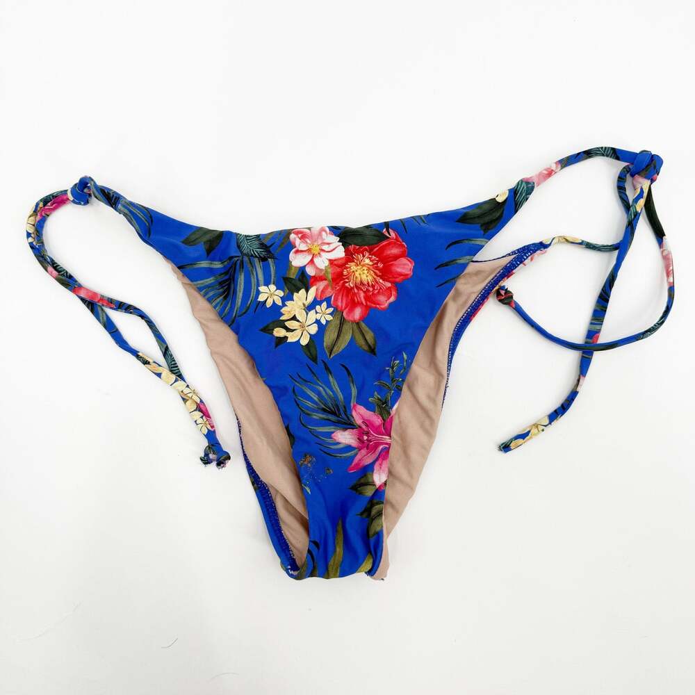 PQ SWIM PILYQ Bikini Bottoms SZ Small Boca Tie String Teeny NEW NWOT Blue Floral